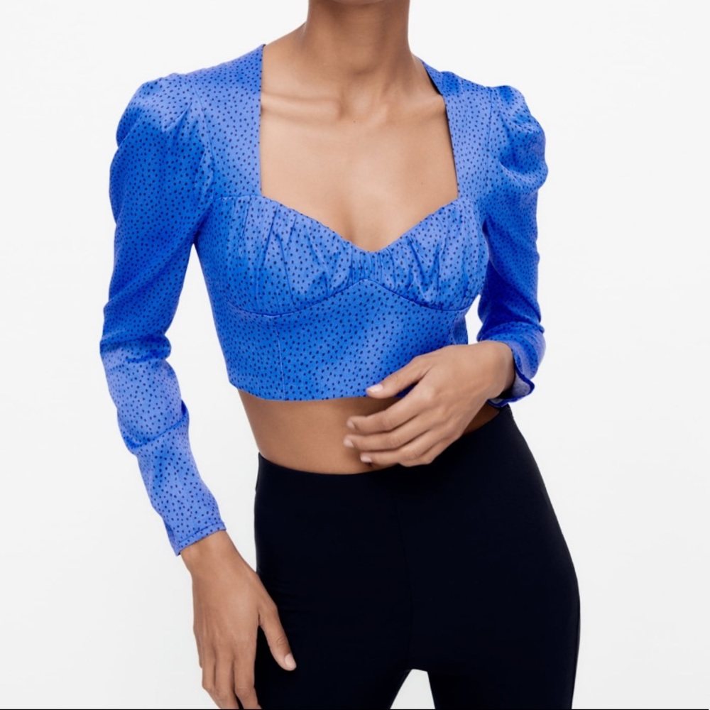 Zara dotted bustier long sleeve crop top
